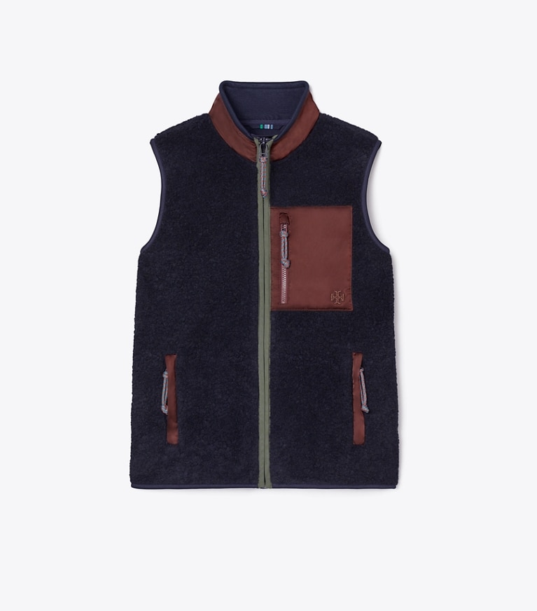 Tory Sport designer mäntel Fleeceweste mit Reißverschluss in Tory Navy / OXBLOOD front