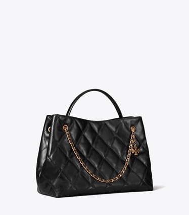 Tory Burch designer satchels Fleming Carryall in BLACK angle