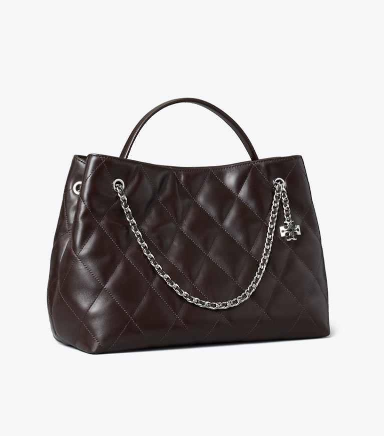 Tory Burch designer satchels Fleming Carryall in Cocoa angle