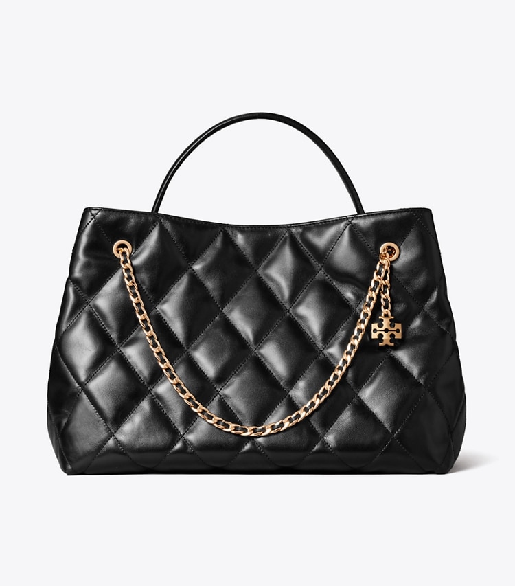 Tory Burch designer satchels Fleming Carryall in BLACK front