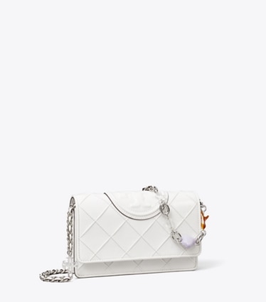 Tory Burch designer crossbody bags Fleming Charm Chain Crossbody in Cirrus Cloud angle