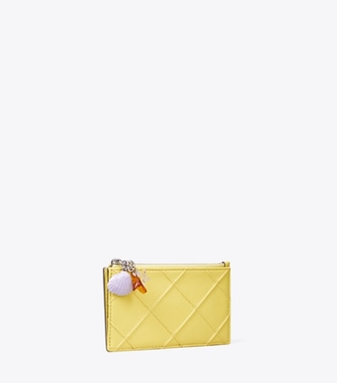 Tory Burch designer card cases Fleming Charm Zip Card Case in Yellow angle