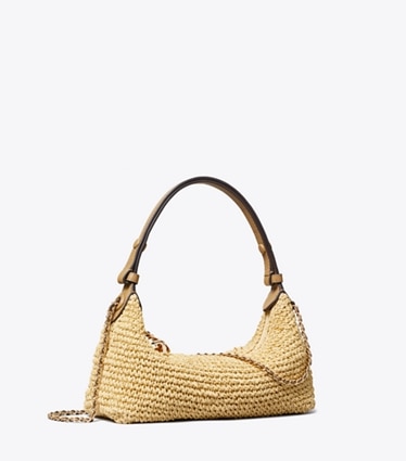 Tory Burch designer crossbody bags Fleming Crochet Pochette in Natural angle