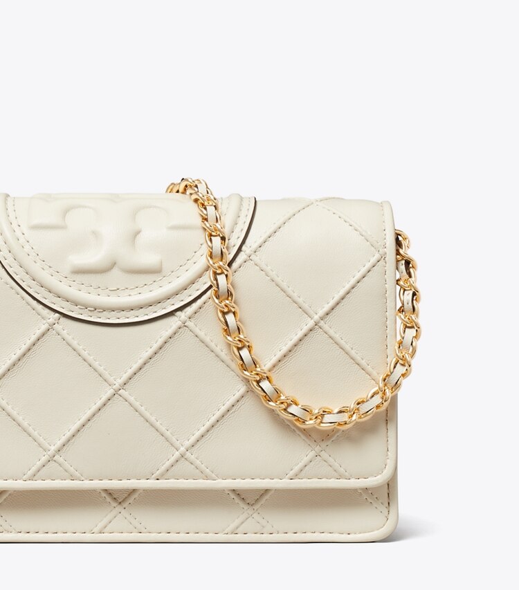 Tory Burch designer mini bags Fleming Crossbody in Light Cream detail
