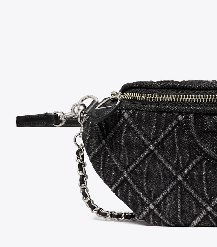 Tory Burch designer belt bags Fleming Denim Belt Bag in Black detail