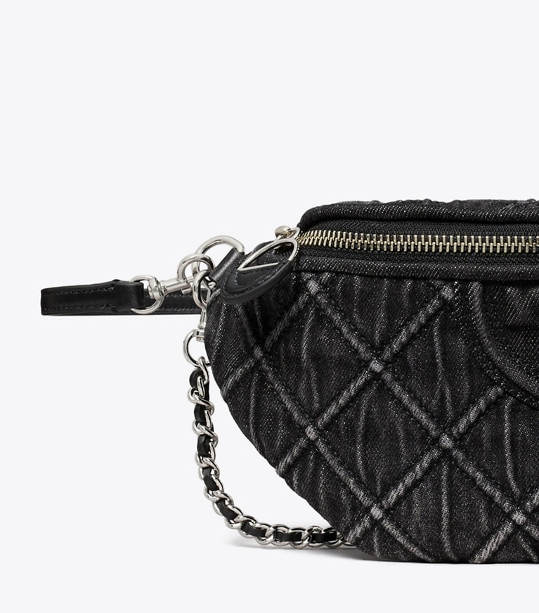 Tory Burch designer belt bags Fleming Denim Belt Bag in Black detail