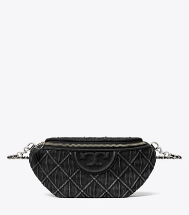 Tory Burch designer belt bags Fleming Denim Belt Bag in Black front