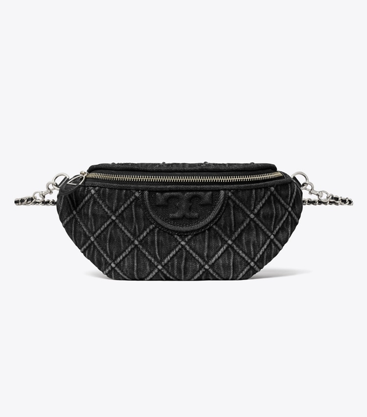 Tory Burch designer belt bags Fleming Denim Belt Bag in Black front