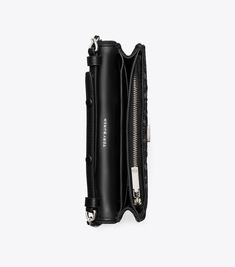 Tory Burch designer crossbody bags Fleming Denim Chain Crossbody in Black overhead