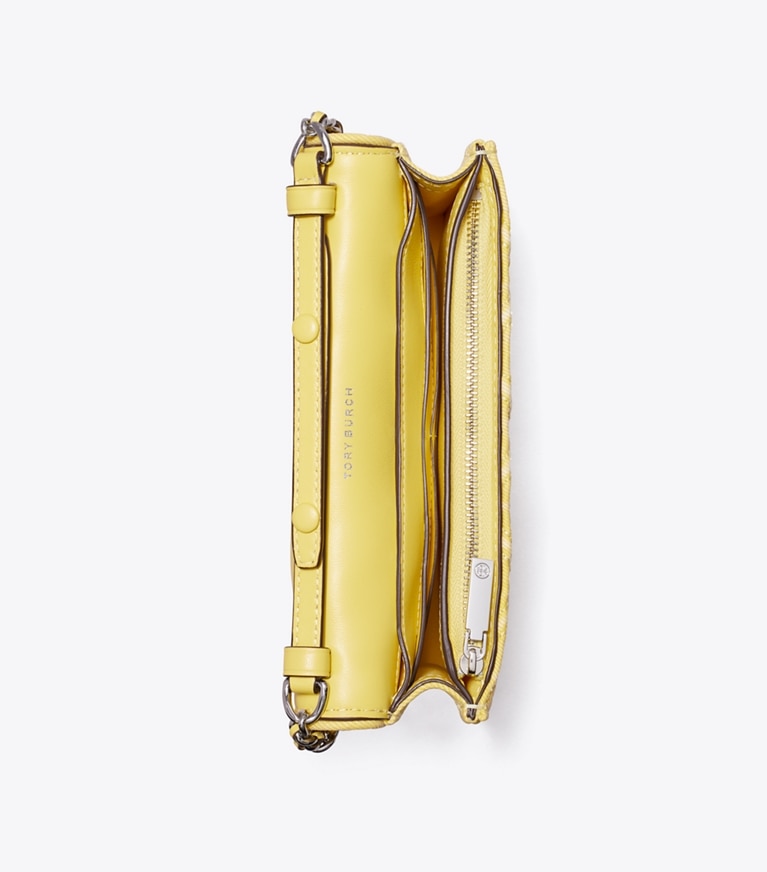 Tory Burch designer mini bags Fleming Denim Charm Chain Crossbody in Yellow overhead