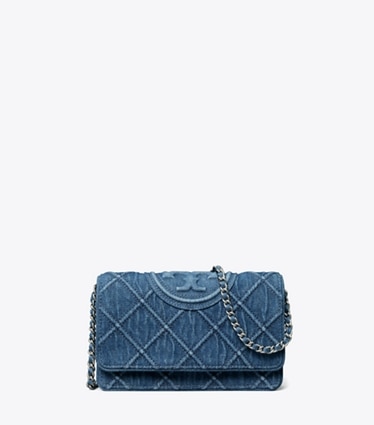 Tory Burch designer mini bags Fleming Denim Crossbody in Denim front