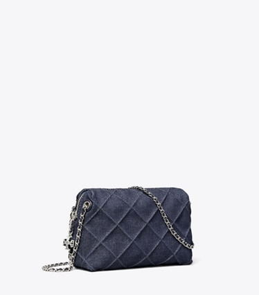 Tory Burch designer クロスボディバッグ フレミング デニム ソフト クロスボディバッグ in Blue angle