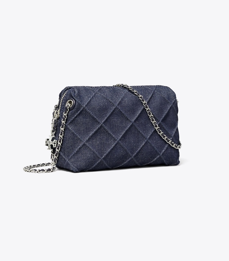 Tory Burch designer crossbody bags Fleming Denim Soft Crossbody Bag in Blue angle