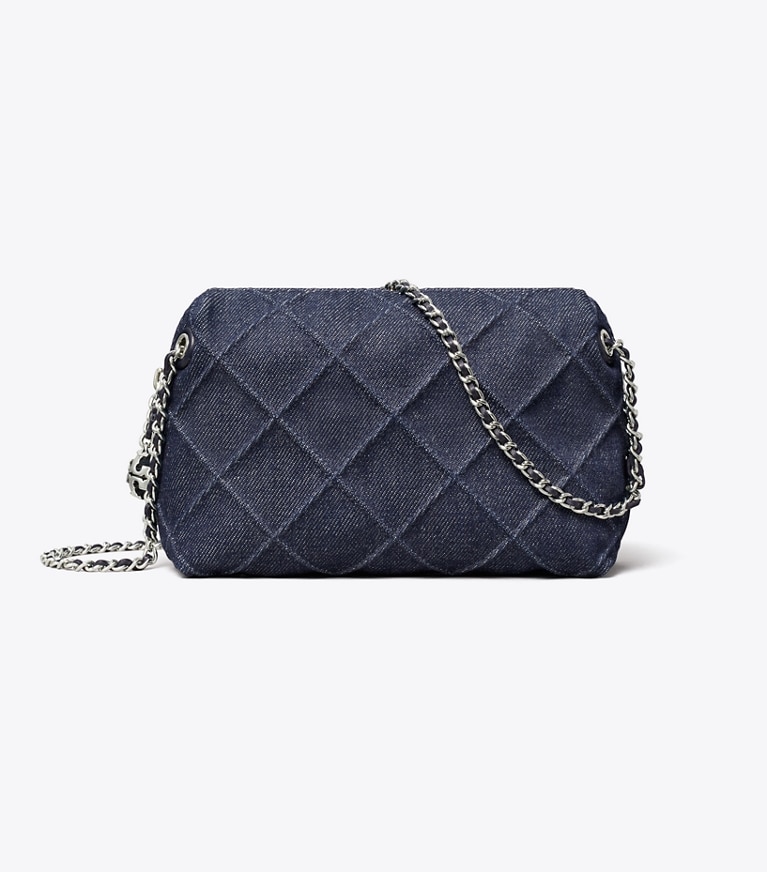 Tory Burch designer crossbody bags Fleming Denim Soft Crossbody Bag in Blue front