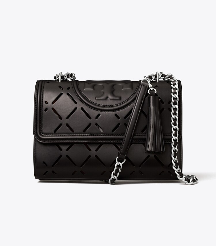 Tory Burch designer shoulder bags Fleming Diamond Perforated Convertible Shoulder Bag in Black front