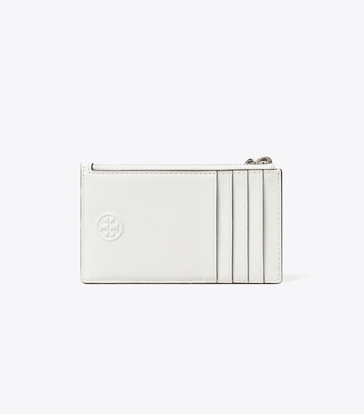 Tory Burch designer card cases Fleming Distressed Charm Zip Card Case in Cirrus Cloud back