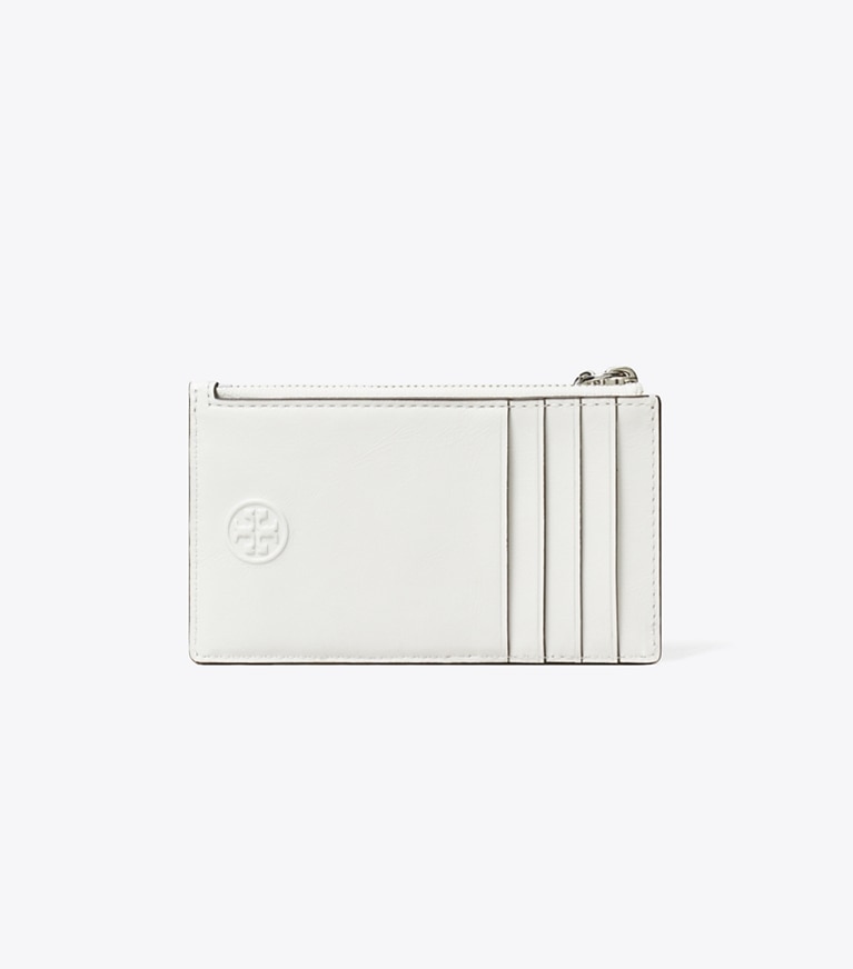 Tory Burch designer card cases Fleming Distressed Charm Zip Card Case in Cirrus Cloud back