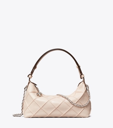 Tory Burch designer crossbody bags Fleming Distressed Pochette in Soft Pink front