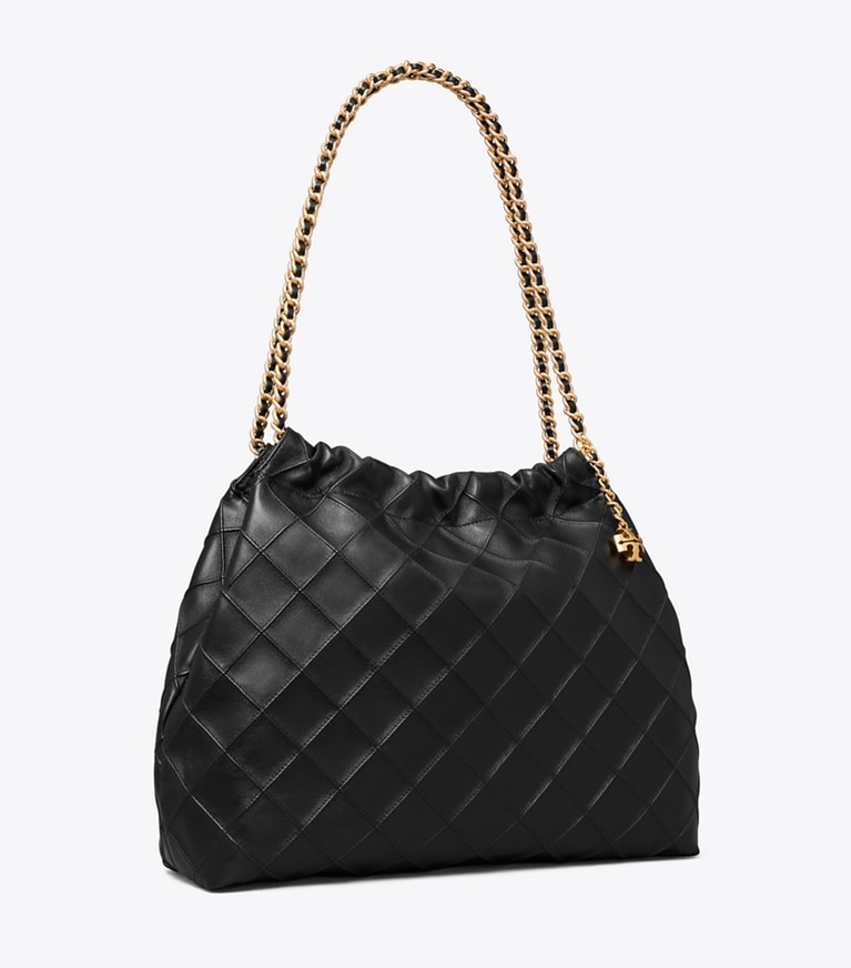 Tory Burch designer ホーボーバッグ フレミング ドローストリングバッグ in Black angle