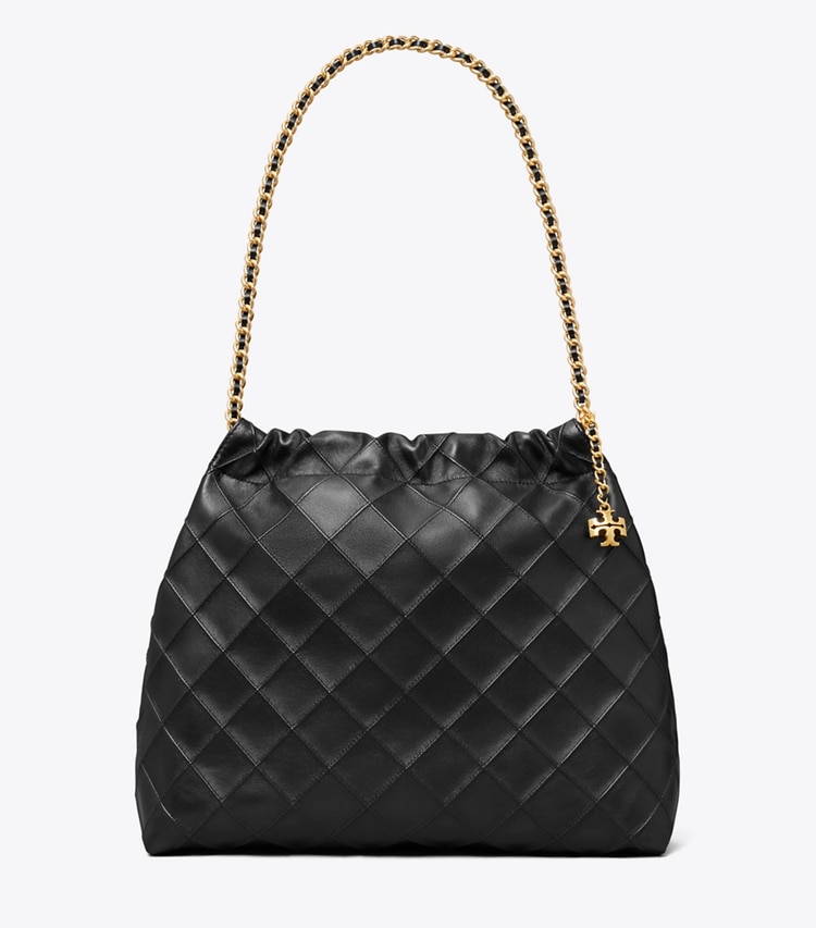 Tory Burch designer ホーボーバッグ フレミング ドローストリングバッグ in Black front