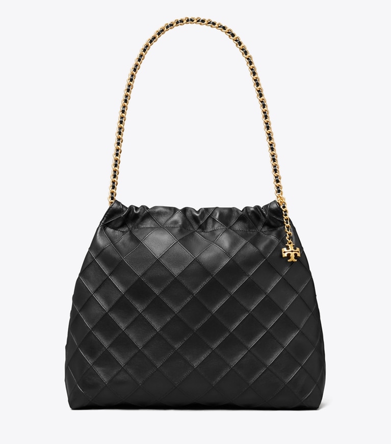 Tory Burch designer ホーボーバッグ フレミング ドローストリングバッグ in Black angle