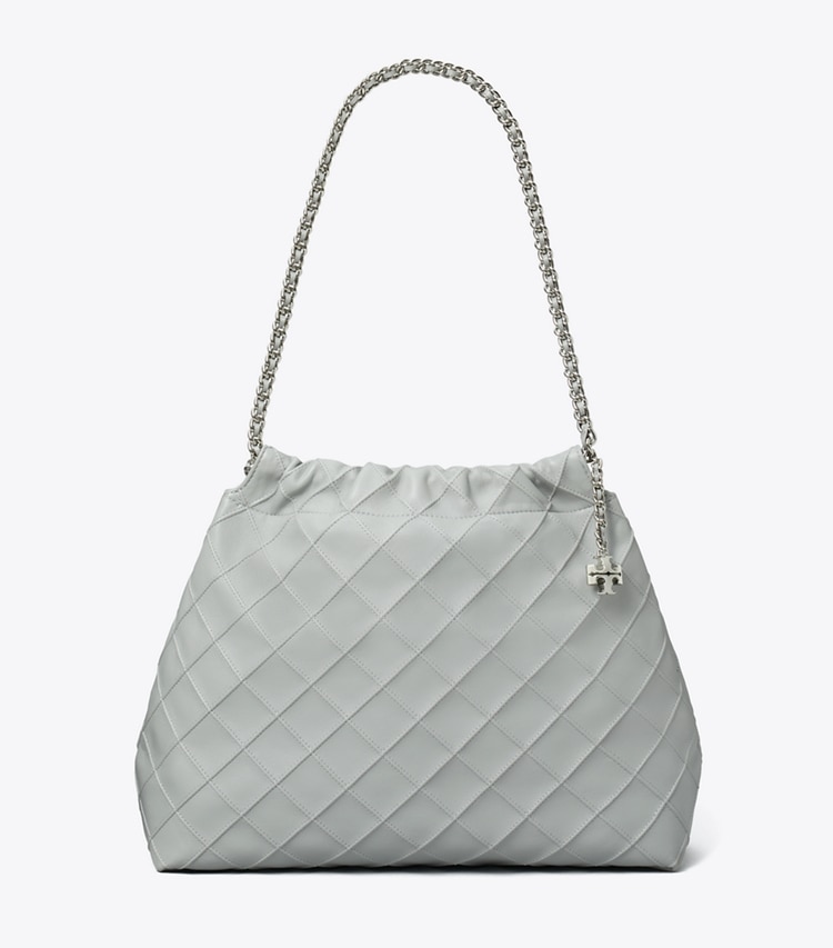 Tory Burch designer hobo bags Fleming Drawstring Bag in Gray front