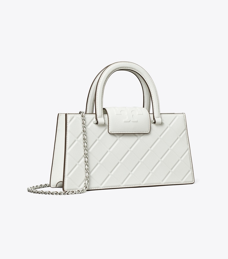 Tory Burch designer satchels Fleming East-West Tote in Blanc angle