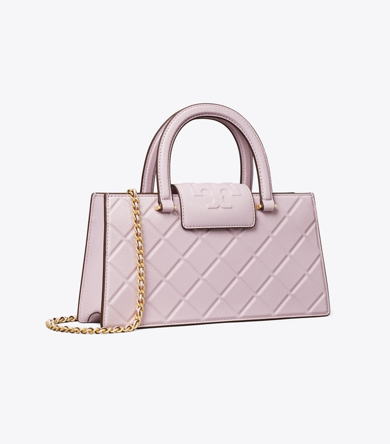 Tory Burch designer satchels Fleming East-West Tote in Pale Purple angle