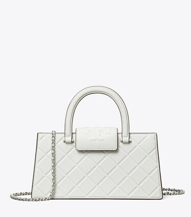 Tory Burch designer satchels Fleming East-West Tote in Blanc front