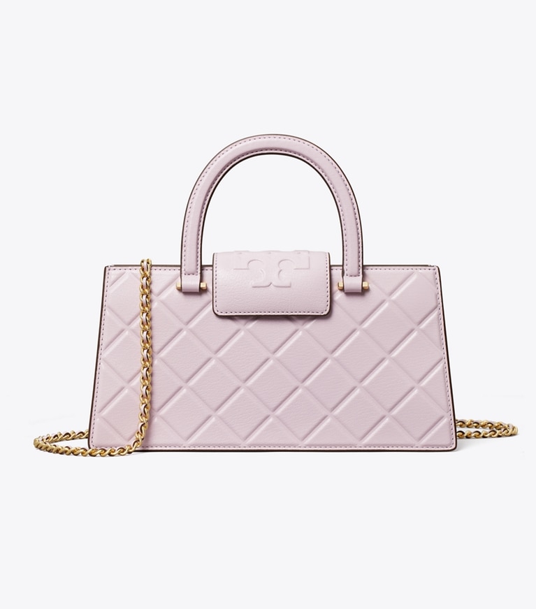 Tory Burch designer satchels Fleming East-West Tote in Pale Purple angle