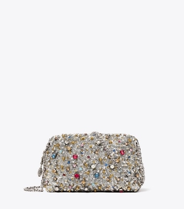 Tory Burch designer crossbody bags Fleming Embellished Soft Crossbody Bag in Multi Stone front