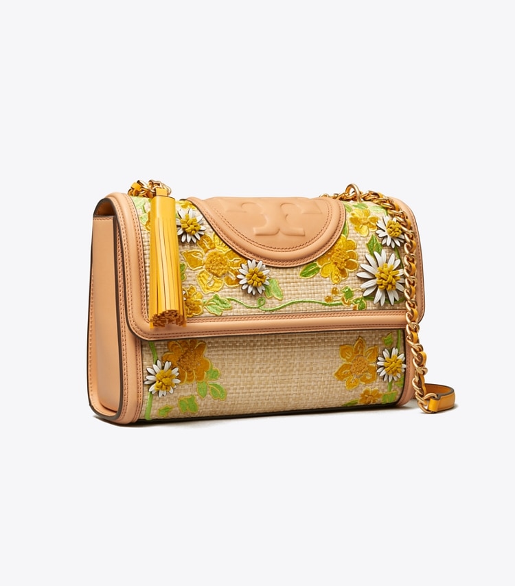 Tory Burch designer shoulder bags Fleming Embroidered Straw Convertible Shoulder Bag in Natural angle