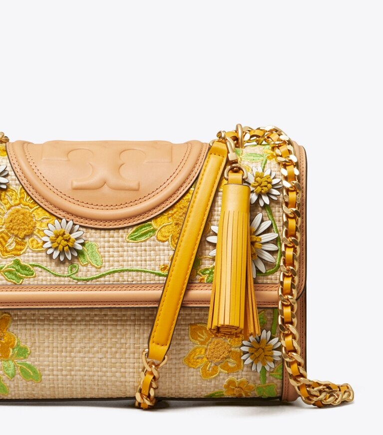 Tory Burch designer shoulder bags Fleming Embroidered Straw Convertible Shoulder Bag in Natural angle