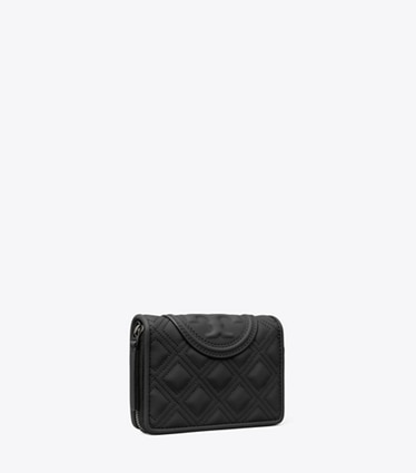 Tory Burch designer wallets Fleming Matte Bi-Fold Wallet in Black angle