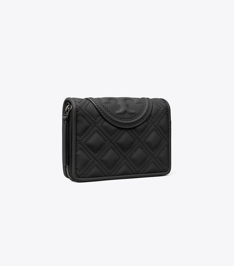 Tory Burch designer wallets Fleming Matte Bi-Fold Wallet in Black angle