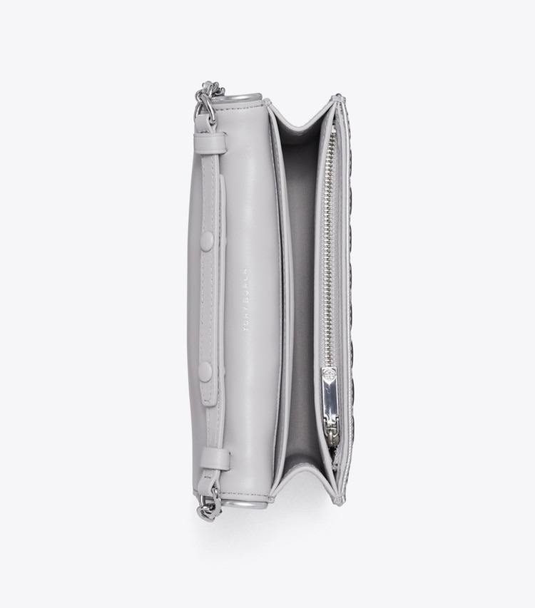 Tory Burch designer crossbody bags Fleming Metallic Quilt Crossbody in Silver overhead