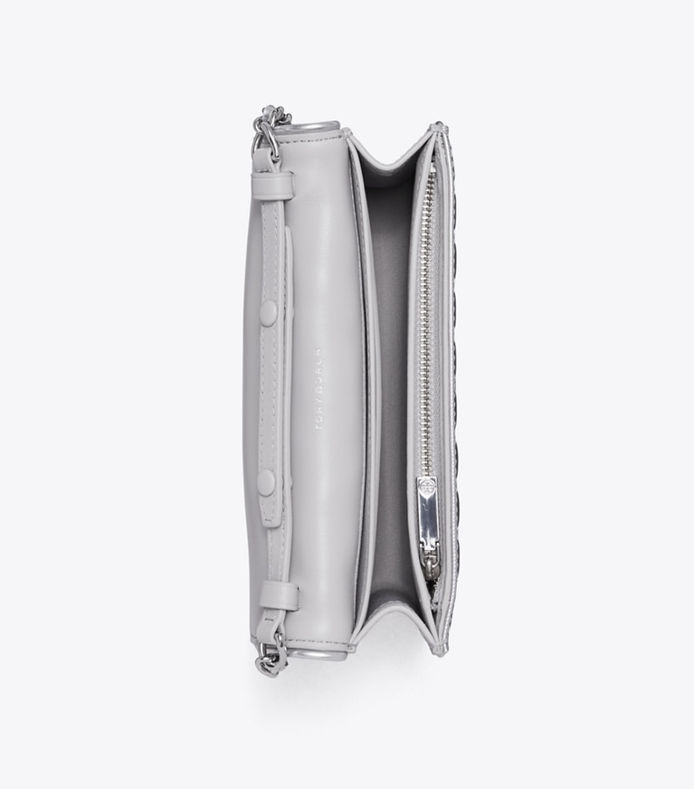 Tory Burch designer crossbody bags Fleming Metallic Quilt Crossbody in Silver overhead