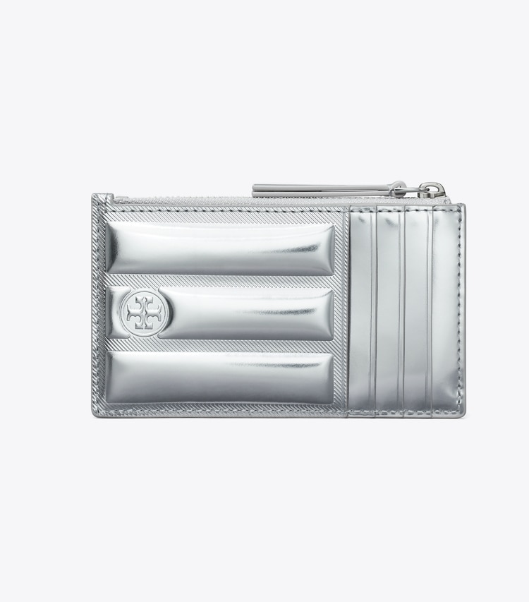 Tory Burch designer カードケース フレミング メタリック スクエア キルト ジップカードケース in Silver 戻る