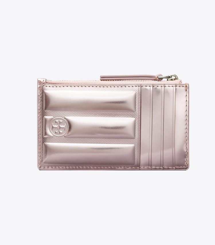 Tory Burch designer card cases Fleming Metallic Square Quilt Zip Card Case in Sparkle Pink back