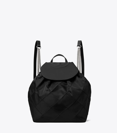 Tory Burch designer backpacks Fleming Nylon Backpack in Black front