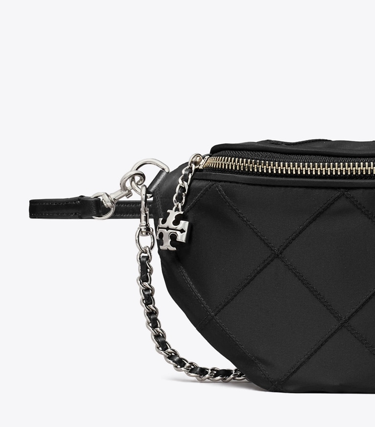 Tory Burch designer belt bags Fleming Nylon Belt Bag in Black detail