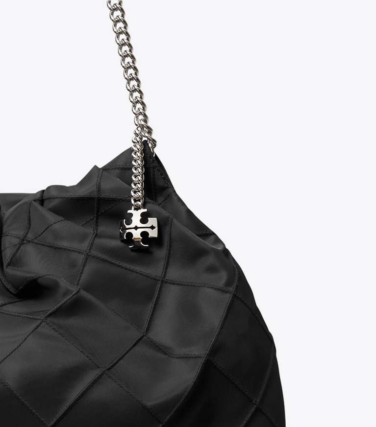 Tory Burch designer hobo bags Fleming Nylon Hobo Bag in Black detail