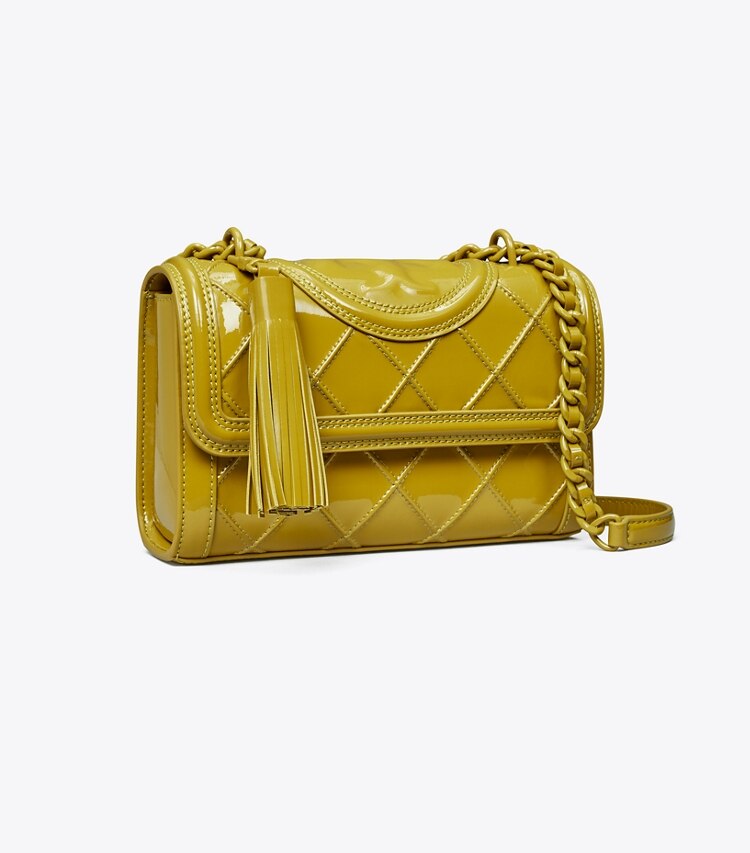 Tory Burch designer shoulder bags Fleming Patent Pintuck Small Convertible Shoulder Bag in ISLAND PALM angle