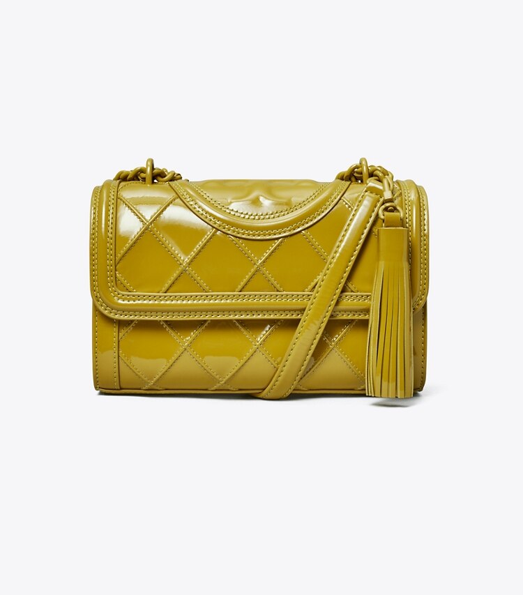 Tory Burch designer shoulder bags Fleming Patent Pintuck Small Convertible Shoulder Bag in ISLAND PALM front