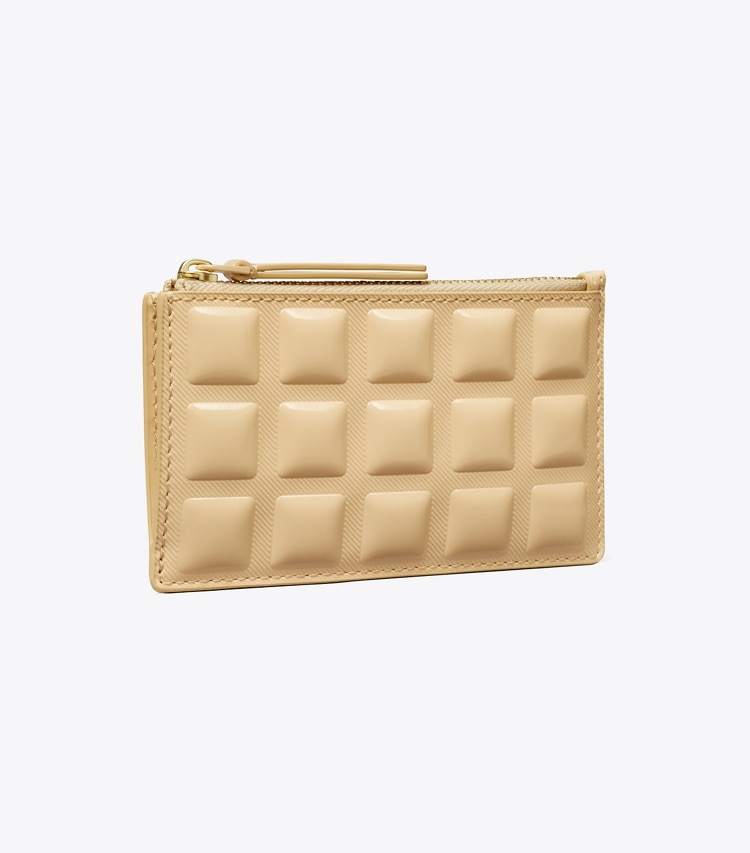Tory Burch designer card cases Fleming Patent Square Quilt Zip Card Case in Vanilla Soft Serve angle