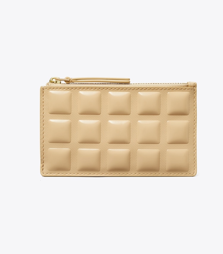 Tory Burch designer card cases Fleming Patent Square Quilt Zip Card Case in Vanilla Soft Serve front