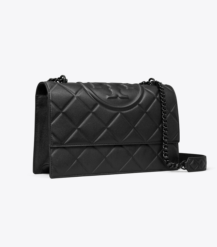 Tory Burch designer shoulder bags Fleming Polished-Grain Convertible Shoulder Bag in Black/Black angle