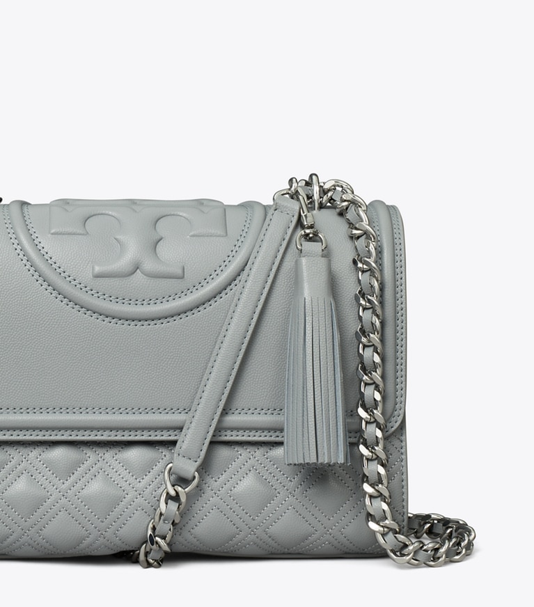 Tory Burch designer sacs porté épaule Fleming Polished-Grain Convertible Shoulder Bag in Blue Jade angle