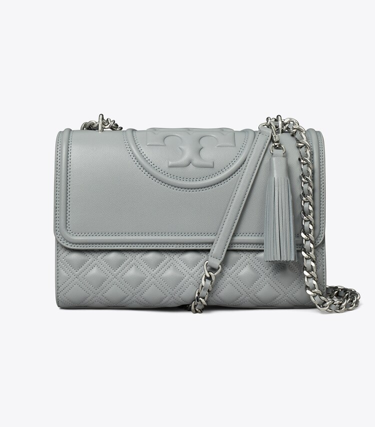 Tory Burch designer sacs porté épaule Fleming Polished-Grain Convertible Shoulder Bag in Blue Jade front