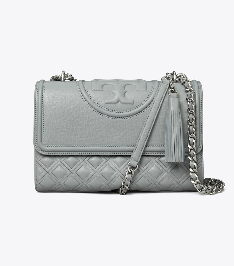 Tory Burch designer sacs porté épaule Fleming Polished-Grain Convertible Shoulder Bag in Blue Jade angle